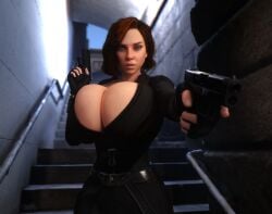 1girls 3d 3d_(artwork) alternate_breast_size barely_contained barely_contained_breasts black_bodysuit black_widow_(marvel) bodysuit bursting_breasts busty cleavage female female_only female_solo fingerless_gloves gigantic_breasts gloves gun holding_gun holding_object holding_weapon hourglass_figure huge_breasts human human_female human_only marvel marvel_cinematic_universe natasha_romanoff open_bodysuit open_clothes pistol red_hair redhead secret_agent skin_tight small_waist solo solo_female squished_breasts stairs superheroine thin_waist top_heavy vaako wasp_waist weapon wide_hips