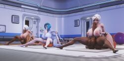 3d 3futas 3girls ashe_(overwatch) big_breasts d.va discko_widowmaker feet fellatio futa_on_female futanari mercy overwatch paizuri pharah symmetra widowmaker wxokky