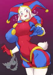 1girls 2023 2d 2d_(artwork) 2d_artwork absurd_res animal_ears anthro big_breasts big_thighs blush buta99 caprine confused cosplay crossover female female_only floppy_ears fur glitch_productions gloves goat goat_tail gooseworx huge_breasts jester jester_cap jester_costume jester_girl jester_hat jester_outfit looking_at_viewer looking_down nipple_bulge pomni pomni_(cosplay) pomni_(the_amazing_digital_circus) short_hair solo symbol-shaped_pupils tail the_amazing_digital_circus thick_thighs thighs vanilla_(buta99) white_body white_fur white_hair