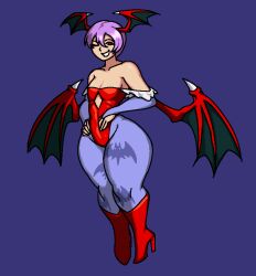 1girls bat_print blue_pantyhose capcom clothing darkstalkers flat_chest head_wings leotard lilith_aensland ms_paint pantyhose royalmilk20 solo solo_female succubus thick_thighs wide_hips wink