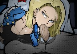 1boy 1boy1girl 1girls 2d android android_18 angry big_breasts blonde_hair blowjob breast_grab breasts censored clothed_sex color dragon_ball dragon_ball_z ear_piercing earrings erection fellatio female forced forced_oral hi_res highres hman male male/female oral partial_male penis piercing rape red_ribbon_army robot robot_girl sex short_hair straight uncomfortable