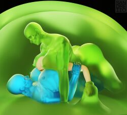 1boy 3d 3girls big_breasts boob_smothering female female_only femdom larger_female sandreiio skeleton slime_girl slime_monster smothering trapped