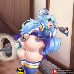 1girls alternate_version_available aqua_(konosuba) aqua_eyes aqua_hair ass ass_focus bending_over bent_over big_ass big_butt blue_dress blue_eyes blue_hair boots breasts butt_focus clothed_breasts focus_on_ass glory_hole kono_subarashii_sekai_ni_shukufuku_wo! large_ass large_butt large_hips light_skin looking_at_viewer looking_back looking_back_at_viewer no_panties nopan nyan_o_lantern(artist) open_mouth patreon patreon_reward smile smiling_at_viewer thick thick_ass thick_hips thick_legs thick_thighs thigh_highs thighhighs thighs wide_ass wide_hips wide_thighs wine_bottle