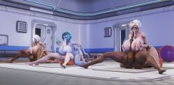 3d 3futas 3girls ashe_(overwatch) big_breasts breasts cum d.va discko_widowmaker erection feet fellatio futanari mercy nipples overwatch paizuri penis pharah symmetra testicles widowmaker wxokky