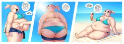 1girls 2022 ass bbw beach belly better_with_salt bikini breasts chloe_(better_with_salt) comic dialogue english english_text female female_focus hi_res high_resolution highres hips holding_belly huge_ass huge_belly huge_breasts obese obese_female offscreen_character overweight overweight_female pink_hair plump short_hair solo solo_female solo_focus speech_bubble sunglasses swimsuit text voluptuous wide_hips