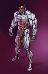 abs balls biceps big_penis black_hair bottomless brown_eyes crotchless cyborg cyborg_(dc) dark-skinned_male dark_skin dc dc_comics flaccid foreskin full_body glans huge_cock long_penis male male_focus male_only metalic_skin metallic metallic_body muscles muscular muscular_male navel pecs penis short_hair solo solo_male standing tagme teen_titans testicles theofficialpit veiny_penis