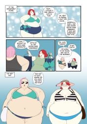 2021 2girls absurd_res bbw belly better_with_salt bikini breasts chibi chloe_(better_with_salt) comic dialogue duo duo_focus english english_text female_focus female_only hips huge_belly huge_breasts natalie_(better_with_salt) obese obese_female overweight overweight_female pink_hair plump red_hair short_hair speech_bubble sunglasses swimsuit text thought_bubble tight_fit wide_hips