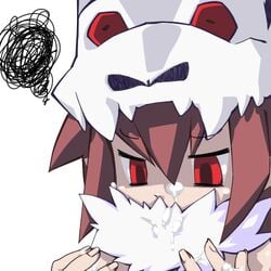 1girls angry brown_hair cum cum_on_face cute disgaea helmet red_eyes shaman sorcerer_(disgaea) source_request tuft unknown_artist white_background