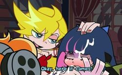 accurate_art_style briefers_rock cum cum_in_mouth cum_on_hair panty_&_stocking_with_garterbelt panty_anarchy stocking_anarchy zone