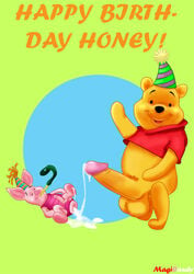 2boys after_anal anus bear big_dom_small_sub birthday_hat bottomless closed_eyes crop_top cum_dripping_from_penis cum_in_ass cum_on_floor cum_string disney erection fucked_silly gaping_anus gay huge_balls huge_cock humanoid_penis interspecies leaking_anus legs_held_open looking_at_viewer magicandy male_only multicolored_background noisemaker party_hat penis penis_size_difference piglet pleasure_face pointed_ears pooh_bear red_shirt round_ears size_difference small_penis smooth_skin spread_legs stuffed_animal toy ursine waving winnie_the_pooh_(franchise) yaoi