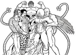 6boys adrian_toomes armband body_hair bodysuit chubby_male doctor_octopus electro_(marvel) erect_nipples facial_hair feet_out_of_frame flint_marko gay gay_handjob gay_orgy greyscale hand_in_pants holding_penis human human_only implied_anal implied_handjob kidnova kneeling kraven_the_hunter leopard_print licking_own_lips light-skinned_male light_skin male male_only marvel marvel_comics monochrome multiple_males mysterio no_visible_genitalia nude_male old_man orgy pants_pull pectoral_grab sandman_(marvel) sergei_kravinoff sinister_six spider-man_(series) supervillain supervillain_costume tentacles the_vulture tight_clothing tongue_out topless wings wrapped_wrists yaoi