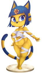 1girls 2017 3_toes abs animal_crossing ankha anthro areola blue_eyes blue_hair breasts egyptian feet felid feline felis female female_only fur furry furry_only hair hi_res krayboost looking_at_viewer mammal navel nintendo nipples paws pussy short_hair simple_background solo tail thick_thighs toes video_games white_background wide_hips wraps