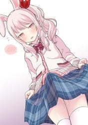 1boy akiyama_mizuki ambiguous_gender androgynous blush bunny_ears femboy genderswap girly girly_boy otoko_no_ko precum project_sekai school_uniform skirt thighhighs trap