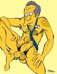 anus color erect_nipples erection front_view gil_gunderson hairy_anus hairy_balls human looking_at_viewer male male_only name_tag necktie nipples nude penis presenting pubic_hair sitting solo spread_legs sweat tagme testicles the_simpsons victor_hodge