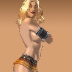 blonde_hair breasts crossed_arms dynasty_warriors female female_only human side_view solo tagme topless zhu_rong