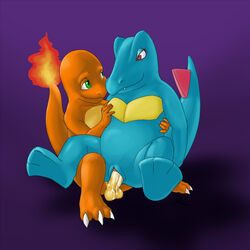 charmander color female fire interspecies male nintendo penis pokémon_(species) pokemon pokemon_gsc pokemon_rgby sex straight tail tail_fire totodile vaginal_penetration vulva