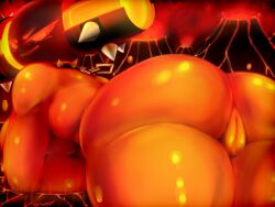 bae-b_(stixdraws) big_ass big_breasts fire_creature ganimationsoff muscular_female orange_skin pussy robot robot_girl volcanic_setting