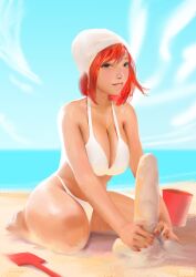 beach female gawkinn red_hair swimsuit swimwear teasing