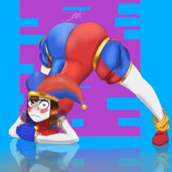 1girls 2023 2d 2d_(artwork) 2d_artwork artist_request ass ass_up big_ass big_breasts blush breasts brown_hair female glitch_productions gloves gooseworx jack-o_pose jester jester_cap jester_costume jester_girl jester_hat jester_outfit looking_at_viewer pomni pomni_(the_amazing_digital_circus) short_hair the_amazing_digital_circus thick_thighs thighs white_body