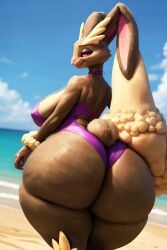 ai_generated anthro ass ass_focus beach bed bedroom big_ass big_breasts big_butt black_sclera brown_fur bunny bunny_ear bunny_ears bunny_girl bunny_tail choker facial_tuft fat_ass fur furry hind_legs hindlegs huge_ass huge_butt large_ass large_breasts large_butt long_ears looking_at_viewer looking_back lopunny one-piece_swimsuit outdoors pink_eyes pink_nipples pink_nose pokémon_(species) pokemon pokemon_(species) pokephilia rabbit rear_view smiling stable_diffusion standing swimsuit tan_fur thick thick_thighs tuft voluptuous wgenjoyr4539