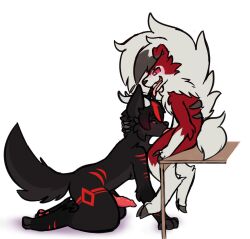 animal_genitalia animal_penis anthro anthro_on_anthro anthro_penetrated anthro_penetrating anthro_penetrating_anthro archi_(archiiscuteboy) archiiscuteboy biped black_body black_fur canid canid_demon canine_genitalia canine_penis claws demon duo fellatio fur gay generation_7_pokemon genitals hi_res horn interspecies lycanroc male male/male male_penetrated male_penetrating male_penetrating_male mammal midnight_lycanroc nintendo open_mouth open_smile oral penetration penile penis pokemon pokemon_(species) pokephilia sex simple_background smile tail tongue tongue_out white_background