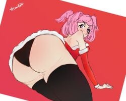 1female 1girls ass ass bare_shoulders black_panties breasts christmas doki_doki_literature_club female hair_intakes holidays ioworshipper matching_hair/eyes matching_hair_and_eye_color matching_hair_and_eyes natsuki_(doki_doki_literature_club) panties pink_eyes pink_hair thigh_highs thighhighs thighs upskirt