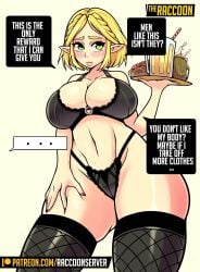 1girls bell_haircut big_breasts black_bra blonde_hair blush_lines bra breasts busty curvaceous curvy curvy_body curvy_female curvy_figure english english_text female green_eyes huge_breasts large_breasts pointy_ears princess princess_zelda raccoonserver tears_of_the_kingdom text the_legend_of_zelda thick_thighs thighs voluptuous zelda_(tears_of_the_kingdom)