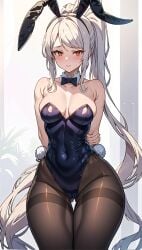 absurd_res absurdres ai_generated belly_button belly_button_visible_through_clothing black_leotard blush bunny_costume bunny_ears bunny_girl bunnysuit embarrassed hd hi_res high_resolution highres hip_dips hylian_r34 leotard medium_breasts overlord_(maruyama) pale-skinned_female pale_skin pantyhose playboy_bunny pussy_visible_through_clothes pussy_visible_through_leotard self_upload shalltear_bloodfallen shy slim_waist tagme thick_thighs thick_thighs_save_lives thigh_gap thin_waist unstable_diffusion white_hair wide_hips