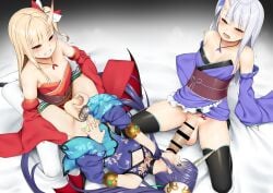 3futas absurdres anal armlet armpits balls beelzebub_(the_seven_deadly_sins) big_breasts big_penis black_thighhighs blue_hair blunt_bangs bottomless breasts caressing_testicles chastity_cage cheek_bulge china_dress chinese_clothes cleavage_cutout clenched_teeth clothed clothing clothing_cutout collar collarbone commission cum cum_in_mouth dark_blue_hair dark_penis demon_girl detached_sleeves dress erection fellatio futa_on_futa futa_only futanari gokkun green_eyes heart highres horns human japanese_clothes jewelry kamata_yuuya kimono large_testicles leg_lock light-skinned_futanari light_skin long_hair mostly_clothed multiple_girls necklace non-web_source one_eye_closed open_mouth oral penis pig pointy_ears pubic_tattoo red_eyes saliva sex siblings side_ponytail sidelocks skeb_commission small_breasts smooth_balls smooth_penis sweat sweatdrop tattoo teeth testicles the_seven_deadly_sins thighhighs trembling twins twintails veins veiny_penis very_long_hair white_thighhighs yellow_eyes yukata