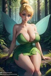 1girls ai_generated barely_contained big_breasts big_eyes big_thighs blonde blonde_female blonde_hair blue_eyes breasts bursting_breasts cleavage disney disney_fairies fairy fairy_wings fat_thighs female hair_bun hourglass_figure looking_at_viewer narrow_waist outdoors peter_pan_(disney) pixie sitting slim_waist stable_diffusion sweat sweating sweaty_body thick thick_thighs thighs tinker_bell wide_hips winterzone