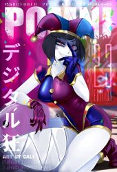 2023 2d 2d_(artwork) 2d_artwork artist_request big_thighs black_hair breasts bubble_(the_amazing_digital_circus) crazy crazy_eyes crazy_smile female glitch_productions gloves gooseworx jester jester_cap jester_costume jester_girl jester_hat jester_outfit looking_at_viewer medium_breasts pomni pomni_(the_amazing_digital_circus) short_hair the_amazing_digital_circus thick_thighs white_body
