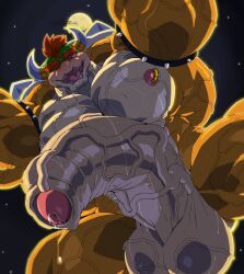 1boy blush blushing bodybuilder bowser dong2fm erection furry hyper hyper_balls hyper_cock hyper_genitalia hyper_penis hyper_testicles in_heat male male_only mario_(series) muscles muscular muscular_arms muscular_male muscular_thighs night nintendo nipples open_mouth outdoors penis sky solo taker_pov testicles vein veiny_penis