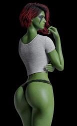 1girls 3d agent_4_tea_se7en ass ass_focus ass_in_panties ass_in_thong black_hair black_panties black_thong black_thong_panties black_underwear butt_focus female female_only gamora green_skin guardians_of_the_galaxy guardians_of_the_galaxy_(game) lace lace-trimmed_panties lace_panties lace_thong lace_trimmed_thong marvel marvel_comics medium_hair multicolored_hair no_panties panties short_hair solo solo_female t-shirt thong thong_panties thong_underwear underwear viewed_from_behind white_shirt white_t-shirt