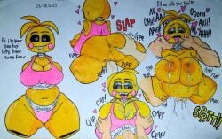 animatronic anthro avian big_breasts bird bodily_fluids breast_play breast_squish breasts calvin_klein chicken clothed clothing cum cum_in_pussy cum_inflation cum_inside dialogue duo ejaculation female five_nights_at_freddy's five_nights_at_freddy's_2 galliform gallus_(genus) genital_fluids hand_in_mouth heart hi_res human inflation lactating light-skinned_male looking_at_another looking_at_viewer looking_pleasured machine male male/female mammal mrchinoart narrowed_eyes nipples nude onomatopoeia open_mouth partially_clothed phasianid robot scottgames sex sound_effects squish teeth text thick_thighs titjob toy_chica_(fnaf) traditional_media_(artwork) vaginal_penetration yellow_body