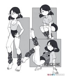 adventure_time black_and_white black_hair bracelet earrings fishnet_shirt keetydraws leg_warmers legwear marceline pale_skin stretching tagme vampire vampire_girl