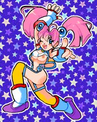 blue_eyes breasts breasts_out chemicket clothed clothing cute female female_only navel nipples pink_hair ponytail ryucy_(star_platinum) self_upload solo solo_female star star_platinum_(game) twintails