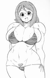 big_breasts bikini glasses keita's_mom large_breasts lily_adams milf monochrome muscular string_bikini thick_thighs unknown_artist yo-kai_watch