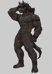 2023 abs anthro beefy biped bottomwear clothing collar curtis_wuedti daddy digital_drawing_(artwork) digital_media_(artwork) equid equine flaccid fur genitals glans hair hi_res horse loincloth male male_only mammal manly medial_ring medial_ringed_humanoid_penis muscular muscular_anthro muscular_male navel nipples penis simple_background smile solo standing tail tough_guy