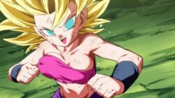 blonde_hair bouncing_breasts caulifla dragon_ball dragon_ball_super fighting_stance rom