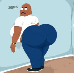 1boy animehikaridesu ass_focus bald beer_belly big_ass big_belly big_butt black_man dark-skinned_male dilf family_guy gdilf gigantic_ass gigantic_butt huge_ass huge_butt jeans levar_brown male male_focus male_only moustache pants round_belly sneakers solo solo_male the_cleveland_show thick_thighs tight_pants toony wrist_watch