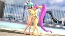 2futas 3d alternate_version_available balls barefoot big_penis earrings ecchibread feet futa_only futanari hand_on_butt hands_on_ass kissing large_penis long_hair marie_(splatoon) marie_(wo262) nintendo partially_clothed penis penises_touching pointy_ears pool public public_nudity purple_hair shantae shantae_(character) source_filmmaker splatoon swimming_pool testicles