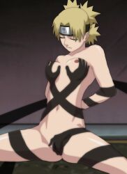 1girls arms_behind_back bondage breast_grab breast_hold clenched_teeth closed_eyes completely_nude cupping_breasts eyes_closed forehead_protector grabbing_breasts groped hands_behind_back headband immobile immobilization improvised_bondage kunoichi masturbating masturbation nara_shikamaru naruto naruto_(series) naruto_shippuden ninja nude offscreen_character offscreen_male ponytail pussy_covered pussy_grab quad_tails restrained restrained_by_magic rubbing rubbing_pussy shadow shadow_hands sitting spread_legs submissive submissive_female sunagakure_symbol temari tied_up vaginal_masturbation vaginal_sex