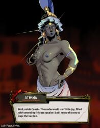 1girls athena athena_(hades) athletic athletic_female dialogue european_mythology greek_mythology hades_(game) lustfuldustful mythology pinup solo supergiant_games