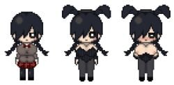 1girls animal_ears black_eyes black_hair blush braids breasts breasts_out bunny_ears bunny_girl bunnysuit edit editor_request fake_animal_ears fake_rabbit_ears female female_only fishnets funamusea goth goth_girl large_breasts mogeko_castle multiple_views nipples pixel_art playboy_bunny pleated_skirt school_uniform schoolgirl schoolgirl_uniform skirt solo solo_female sprite sprite_art sprite_edit strapless_leotard transparent_background twin_braids unknown_source yonaka_kurai