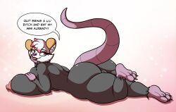 american_opossum anthro areola ass big_areola big_breasts big_butt big_nipples breasts didelphid female fur genitals grey_body grey_fur hi_res hindpaw huge_areola huge_breasts huge_butt huge_hips huge_nipples huge_thighs hyper larikane looking_at_viewer lying lying_on_breasts mammal marsupial nipples nude on_front paws peachie_(peachbumz) pussy simple_background solo speech_bubble tail text thick_thighs white_body white_fur wide_hips