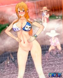 big_breasts bikini curvy curvy_female curvy_figure danp female male monkey_d_luffy nami nico_robin one_piece orange_hair post-timeskip