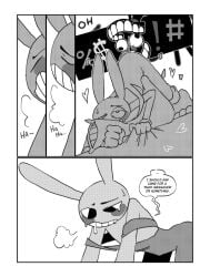 anthro black_and_white bunny bunny_ears censored_swearing cumming dialogue dialogue_box fully_clothed gloves gripping_sheets heart hugging_pillow humping humping_pillow jax_(the_amazing_digital_circus) lagomorph male male_focus male_only masturbation masturbation_through_clothing mayonakuma moaning pillow rabbit solo_male tagme the_amazing_digital_circus