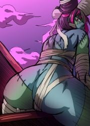 1girls ass back_view bandage big_ass charge_sol female female_only huge_ass juri_han looking_back monster monster_girl patchwork_skin pink_eyes solo stiches stitches street_fighter street_fighter_6 tagme thick_thighs thighs zombie zombie_girl