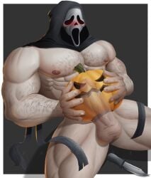 1boy 2023 balls bara bara_tits barazoku big_balls big_penis blush completely_nude erection fucking_pumpkin gay ghostface ghostface_(scream) hairy_arms hairy_chest halloween hard_on hi_res highres holidays jack-o'-lantern jack_o'_lantern male male_focus male_nipples male_only manly masked masked_male masturbation muscular_male nipples nude penis pumpkin pumpkin_masturbation scream scream_(franchise) solo solo_male x-ray yaoi yop5281