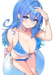 bikini blue_eyes blue_hair cu-no hisen_kaede kohitsuji_ai large_breasts long_hair original swimsuit white_background